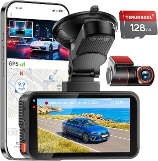 4K+4K Dash Cam, Free 128GB Card, 5.8GHz WiFi6 - up to 20MB/s | AProX HD Night Vision Dash Cam Front and Rear, App, GPS, G-Sensor, 24H Parking Mode, Support 512GB Max, Premium Dark Gray