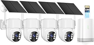 4MP Security Cameras Wireless Outdoor,No Subscription 128GB Local Storage,Solar Powered Cameras For Home Security With 360&deg;PTZ,4 Cam-Kit, Color Night Vision Home Security Camera System,5G & 2.4G,IP66