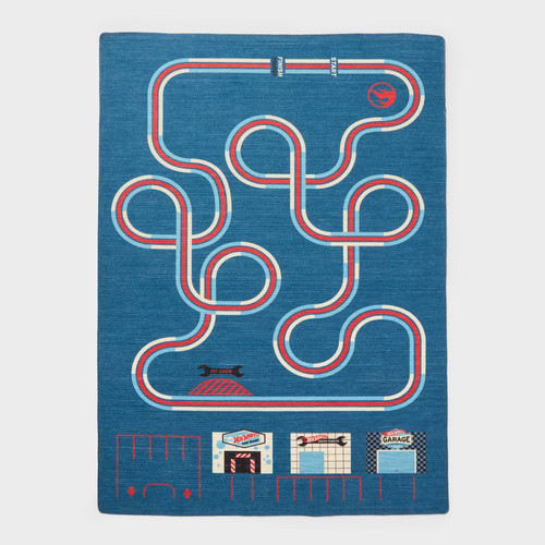 4'x6' Hot Wheels Classic Blue Interactive Track Kids' Rug - Hot Wheels