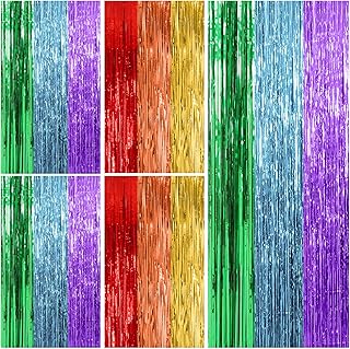 5 Pack Rainbow Backdrop Party Decorations Tinsel Curtain Party Streamer Foil Fringe Birthday Decorations Photo Booth Colorful Theme First Day of School Engagement Baby Shower Decor