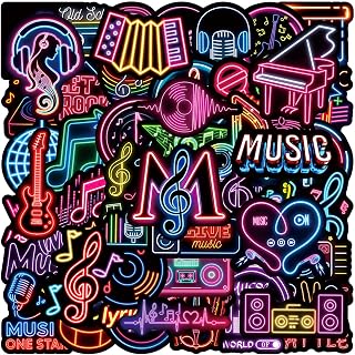 50 Packs Neon Music Stickers Water Bottles Laptop Phone Computer Guitar Skateboard Hydroflasks Music Vinyl Sticker Waterproof Aesthetic Trendy Decals for Teens Girls Adults