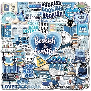 50 Pcs Blue Bookish Stickers Cute Book Sticker Aesthetic Reading Vinyl Decal Laptop Water Bottle Scrapbook Journal Phone Tablet Luggage Skateboard Helmet Gifts for Teens Adults Readers