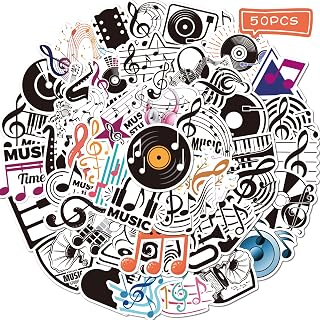 50 Pcs Music Notes Stickers, Waterproof Vinyl Musical Decals for Water Bottles, Guitar, Laptop, Luggage, Ideal Gift for Kids Music Lovers Teens
