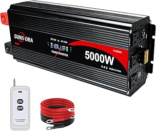 5000 Watt Power Inverter 12V to 110V/120V DC to AC Converter 10000W Peak, with Remote Control & LCD, 3 AC Outlets & USB Ports & Hardwire Terminal for Vehicle Car Truck Boat RV Camping Solar System EPS