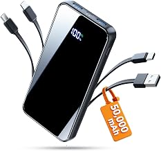 50000mAh Portable Charger, Built-in 4 Cables,22.5W Fast Charging Power Bank | Up to 65% in 30 Minutes,Charge 6 Devices,USB C External Battery for iPhone 18/17/16/15 Samsung iPad,Android,Travel Essentials