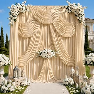 50x12 ft Champagne Backdrop Curtains for Wedding, Party and Photo