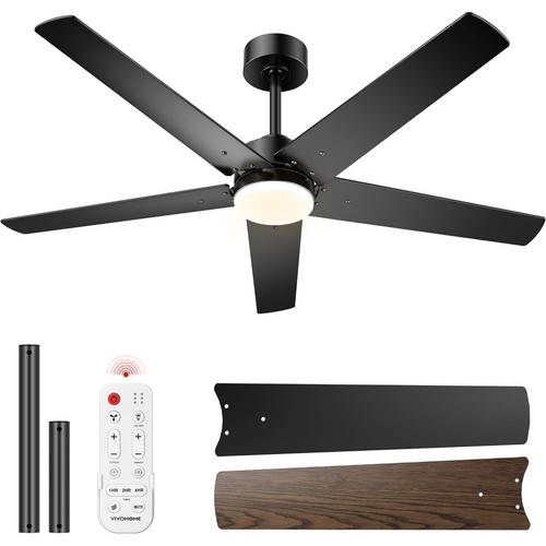 52" Ceiling Fan with Remote Dimmable 3CCT Light Quiet DC Motor 6+1 Speed Black
