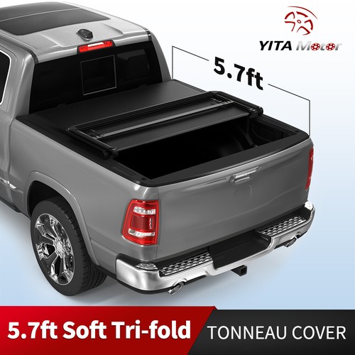5.7FT 68" Tri-fold Tonneau Cover For 2009-2026 Dodge Ram 1500 Truck Bed w/ Lamp