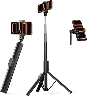 59"  Selfie Stick Tripod with Remote, Foldable Phone Stand, Black