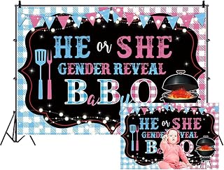 5x4ft He Or She Gender Reveal BabyQ Backdrop Banner Boy Or Girl Newborn Baby Shower Birthday Photography Background Barbecue Theme Party Supplies Cake Table Decorations Photo Booth Props