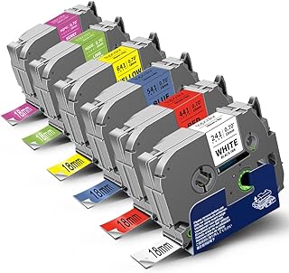 6-Pack 18mm 0.7 Laminated Color Tape Compatible for Brother Label Tape 18mm | P Touch Tze Tz Tape 18mm 3/4 Inch Multi Colored Label Maker Tape for PTD400 PTD610BT PTD410, White/Red/Yellow/Blue/Green/Pink