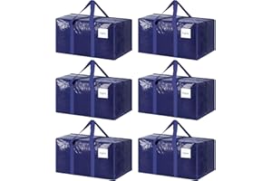 6 Pack Extra Heavy Duty Large Moving Bags with Strong Zipper & Comfortable Handles, Sturdy & Durable Clothes Storage Bags Totes Bins, Blue Packing Moving Boxes for College Supplies, Dark Blue