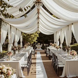 6 Panels 5ftx30ft Ivory Ceiling Drapes for Wedding Parties | 30 FT Extra Long Thick Polyester Wrinkle-Free Drapery Tent Decor Decorations for Birthday Party Ceremony Stage Swag