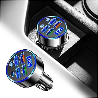 6 Ports Car Cigarette Lighter Adapter with LED Voltage Display,12V/24V Car Charger Multiple Ports with QC3.0/3.1A/PD20W/Super,Universal Cars Port Charger Cars Accessories