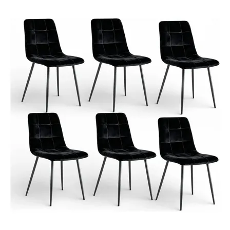 6 Sillas De Comedor Dyvan Chess Tapizado Pana Patas Hierro Negro
