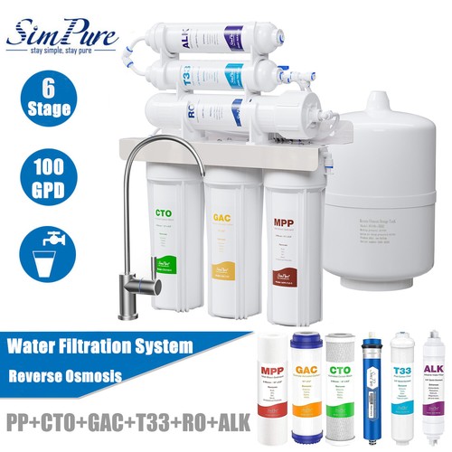 6 Stage 100GPD Alkaline RO Reverse Osmosis Drinking Water Filter System Purifier
