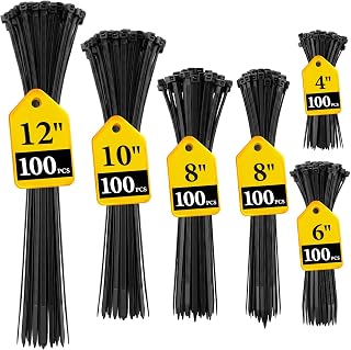 600 Pack Zip Ties Assorted Sizes(4''+6''+8''+8''+10''+12'')Black Cable Ties