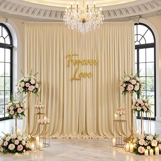 60ftx12ft Champagne Backdrop Curtain for Wedding Party 12 Panel 5&times;12FT Tall | Wrinke Free Champagne Backdrop Drapes Silky Draping Fabric Photo Back Drop Cloth for Baby Shower Photography Background