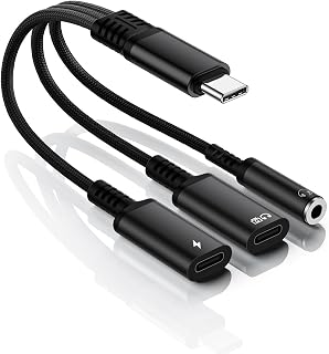 60W Fast Charger & 3.5mm AUX Audio Adapter, Type-C to Headphone Jack Converter with Braided Cable - Simultaneous Charging & Music for iPhone 15/Android/Gaming (Black)