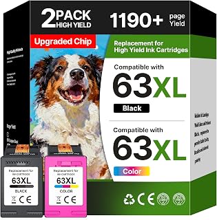 63XL Ink Cartridges Black and Color Compatible for HP Ink 63, High Yield for HP 63XL Ink Cartridge Combo Pack Work for OfficeJet 3830 4650 5255 5258 Envy 4520 4512 DeskJet 3630 1112 (1 Black,1 Color)