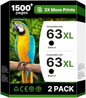 63XL Ink for HP 63 Black Ink Cartridge (2-Pack) for HP Ink 63 XL B7RT5AN