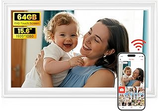 64GB Frameo 15.6" Digital Picture Frame Large 1920 x 1080 IPS FHD Touch Screen WiFi Electronic Photo Frames Share Moments Instantly Anywhere Best Gifts for Parents and Grandparents Solid Walnut