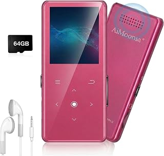 64GB MP3 Player with Bluetooth 5.2, Music Player with Built-in HD Speaker, FM Radio, Voice Recorder, HiFi Sound, E-Book Function, Rose Red