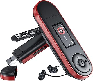 64GB USB MP3 Player with Bluetooth 5.3 & Clip for Sports Running | Lightweight 1 oz, Resume Playback, Physical Buttons, FM Radio, Voice Recorder, Supports Phone File Transfer