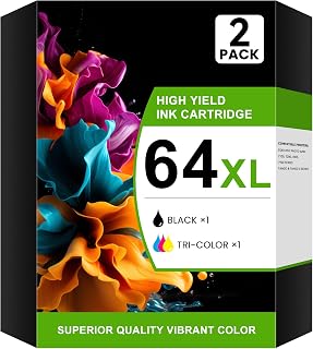 64XL Ink Cartridge Combo Pack Black/Color Compatible for HP 64XL 64 Replacement for Envy Photo 7855 7858 7155 7975 7800 7120 6252 6255 6258 7164 7158 Tango Printer (2-Pack)