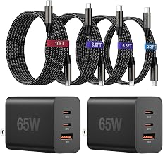 65W Super Fast Charger Type C, 3-Port 65 Watt USB C Fast Charger GaN PPS PD Wall Charging Adapter & 3/6.6/6.6/10FT Cable for Samsung Galaxy S26 Ultra/S26+/S25 Ultra, i Phone 17/16, i Pad/Mac Book Air