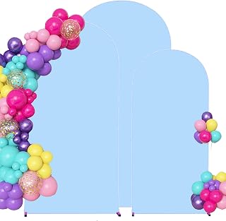 6,6.6,7.2ft Set of 3 Arch Backdrop Cover (Baby Blue) | Round Top Double-Sided Spandex Fitted Wedding Arch Cover For Party Birthday Baby Shower Anniversary Event Banquet Decoration