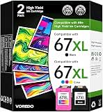 67XL for HP Ink 67 for HP 67 Ink Cartridges Black/Color Combo Pack 2855e