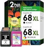 68 6155e 6555e 68XL Ink Cartridges for HP Printers Black/Color Combo Pack