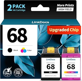 68 Ink Cartridges Black Color Combo Pack Replacement for HP Ink 68 68XL 68e Compatible with Envy 6155e 6555e 6100e 6500e 6500 6520e 6152e 6158e Printers, 1 Black 1 Tri-Color (2-Pack)
