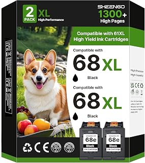 68XL 68e 68 Black Ink Cartridge Replacement for HP Ink 68 68XL 68e Black | 68XL for HP Envy 6155e 6555e Ink Cartridges Compatible with Envy 6155e 6555e 6152e 6552e 6100e 6500e Series Printer (2 Black)
