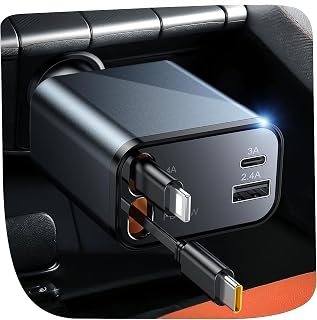 69W Retractable Car Charger, 4 in 1 Fast Charger USB C Car Truck Accessories for Men Women, Car Accessories for Valentines Day Gifts for Him Her, Travel Essentials for iPhone 17 Pro Max-Grey