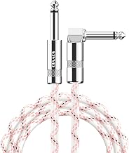 6FT Instrument Cable - Electric Guitar & Bass Cable with Right Angle 1/4 Inch Connector - Pink White