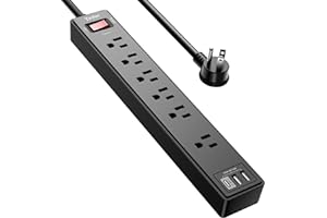 6Ft Power Strip Surge Protector - Yintar Extension Cord with 6 AC Outlets and 3 USB Ports for for Home, Office, Dorm Essentials, 1680 Joules, ETL Listed, (Black)