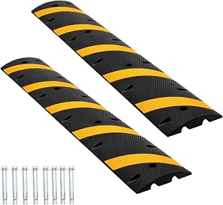 6FT Rubber Speed Bumps, 2-Pack 25000 Lb Capacity Heavy Duty Speed Bumps for Road with 8 Bolt, 2 Channel Modular Traffic Driveway Hump for Parking Lot, School, Warehouse