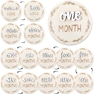 7 Pack Baby Monthly Milestone Signs, Double Sided Baby Milestone Signs Wooden Baby Announcement Sign for 1-12 Months Baby Milestone Pictures