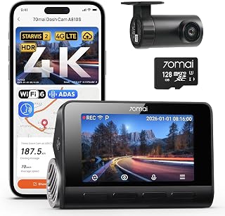 70mai 4K Dash Cam Front and Rear, 4K+1080P Dual STARVIS 2 Car Dash Camera for Cars, 4G LTE Remote Access, AI Motion Detection, WiFi 6, 5 GPS, 24H Parking Mode, HDR Night Vision, Voice Control, ADAS