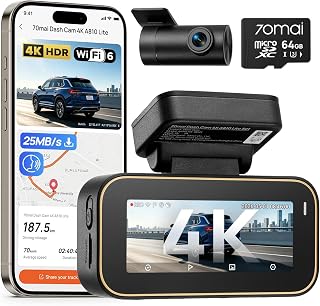 70mai A810 Lite 4K Dash Cam Front and Rear, 5GHz Wi-Fi 6 DashCam, Car Camera 4G LTE Remote Access, GPS Tracking, HDR Night Vision, 24H Parking Mode, Voice Control, Emergency Lock, Loop Recording