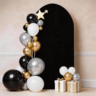 7.2 FT Black Arch Backdrop Cover - SINSSOWL Spandex Arch Cover Fitted Wedding Arch Backdrop Covers for Reception Bridal Shower Birthday Party Retirement Anniversary Decoration (Black)