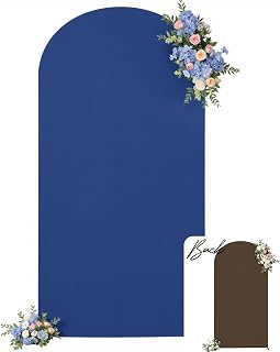 7.2FT Arch Backdrop Cover, Double-Color Navy Blue & Dark Brown Wedding Arch Covers Spandex Fitted Arch Backdrop Stand Cover for Party Photoshoot Baby Shower Birthday Party Decoration