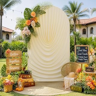 7.2FT Beige Draped Arch Cover, Ruched Ripple Arch Backdrop Cover for Wedding, Baby Shower, Birthday, Bridal Shower & Party Decorations