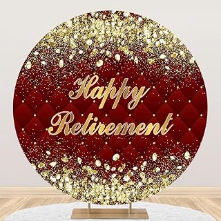 7.2x7.2ft Burgundy Glittering Happy Retirement Round Backdrop Cover Happy Retirement Party Circle Backdrop Cover Gold Glitter Sequins Diamonds Lozenge Texture Photo Background Studio Props