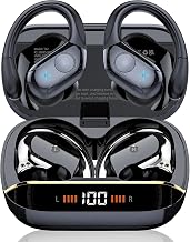 75H Sports Wireless Earbuds Bluetooth 5.4 Headphones Stereo Deep Bass,Black | Over Ear Buds with Earhooks, LED Display Bluetooth Earbuds with 4 ENC Mic, IP7 Waterproof Earphone for Running