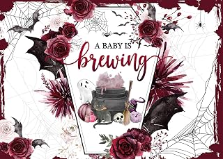 7x5 FT Halloween Baby Shower Backdrop A Baby is Brewing Baby Shower Party Decorations Magic Production Watercolor Floral Photography Backdrop for Baby Sprinkles Banner Photo Booth Props