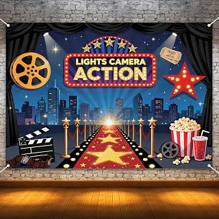 7x5 ft Movie Night Backdrop Decorations - Theme Photography Background for Cinema Party, Awards Night Ceremony, Oscar VIP Event, Photo Booth Props Supplies