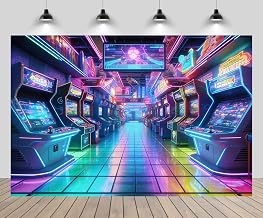 7x5ft Arcade Game Backdrop Video Game Room Gaming Room Slot Machines Background Gamer Night Themed Birthday Party Decorations Banner for Teen Boys Gaming Party Decor Photo Props